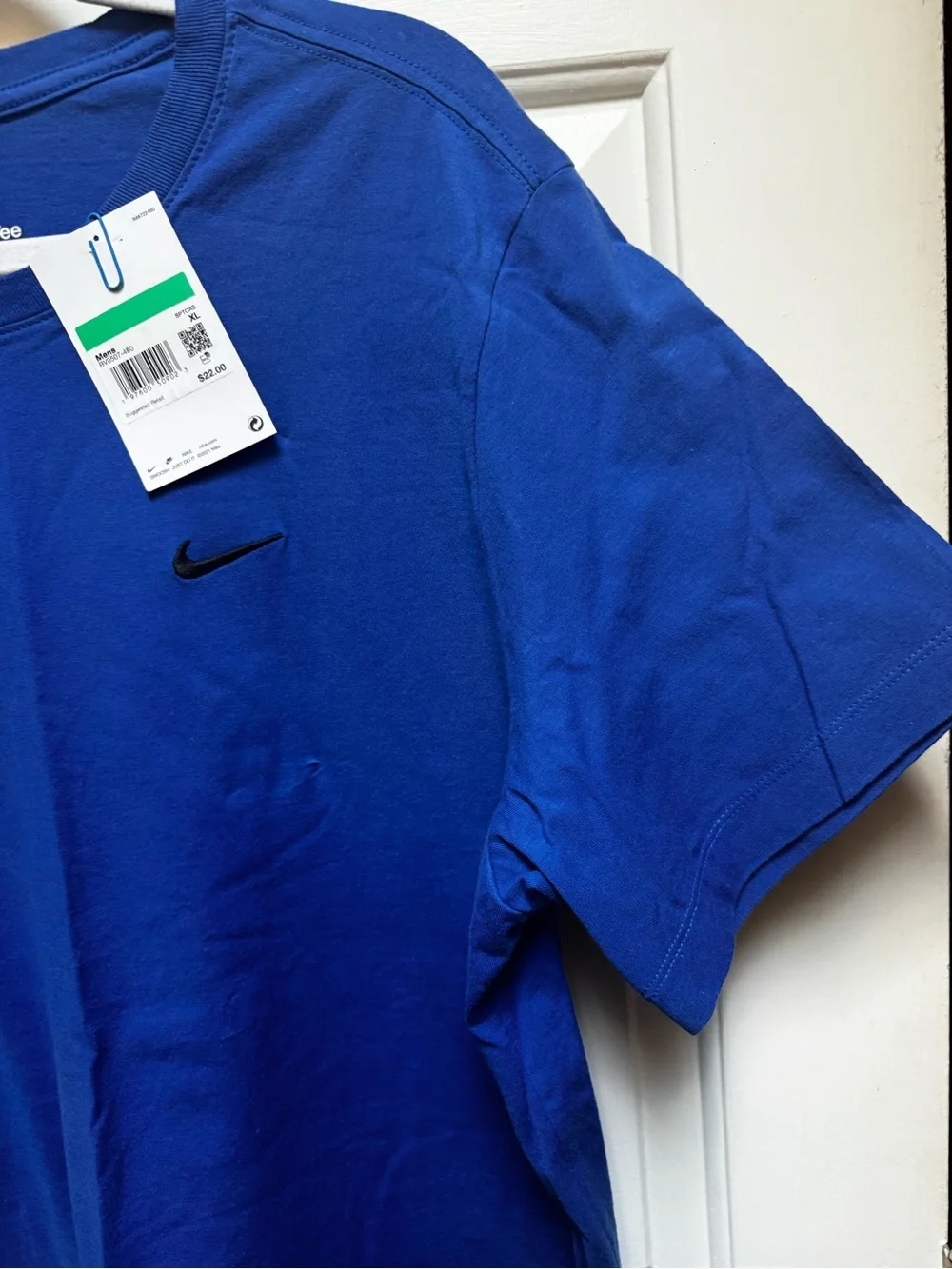 Nike NWT Swoosh Embroidered Black Logo on Royal Blue Tee Shirt Mens XL